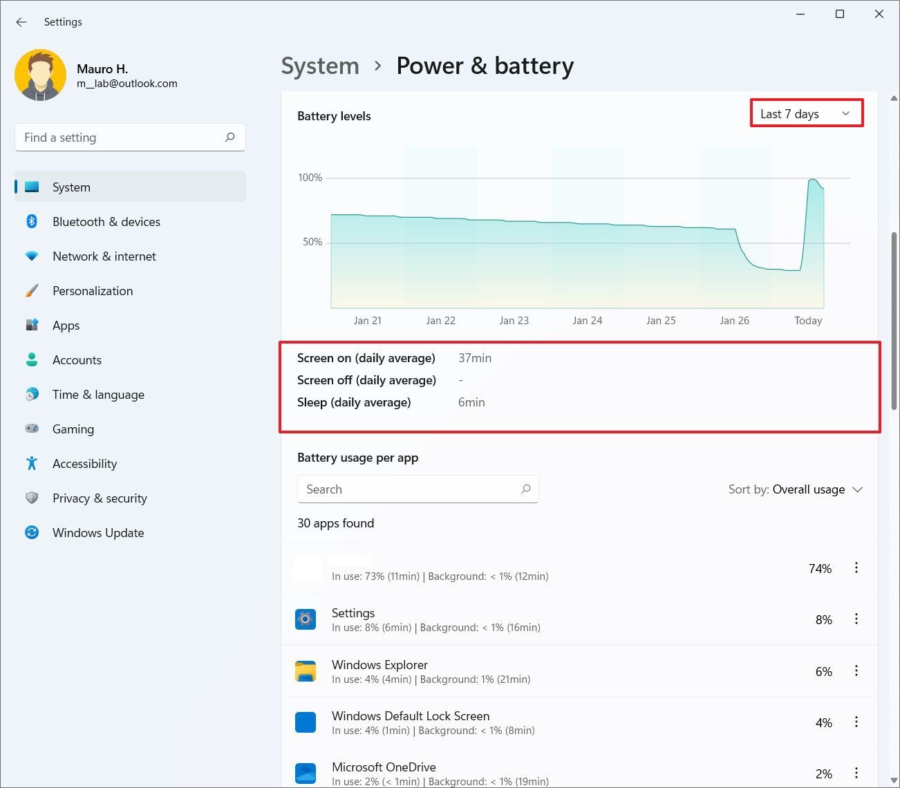 Battery usage overview