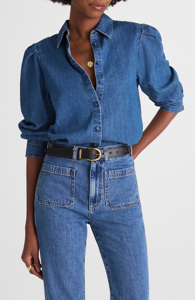 Puff Sleeve Denim Button-Up Shirt