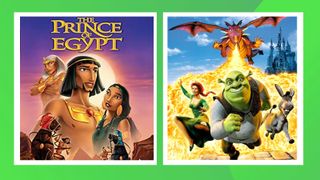 Promotional shots of both The Prince of Egypt and Shrek film posters
