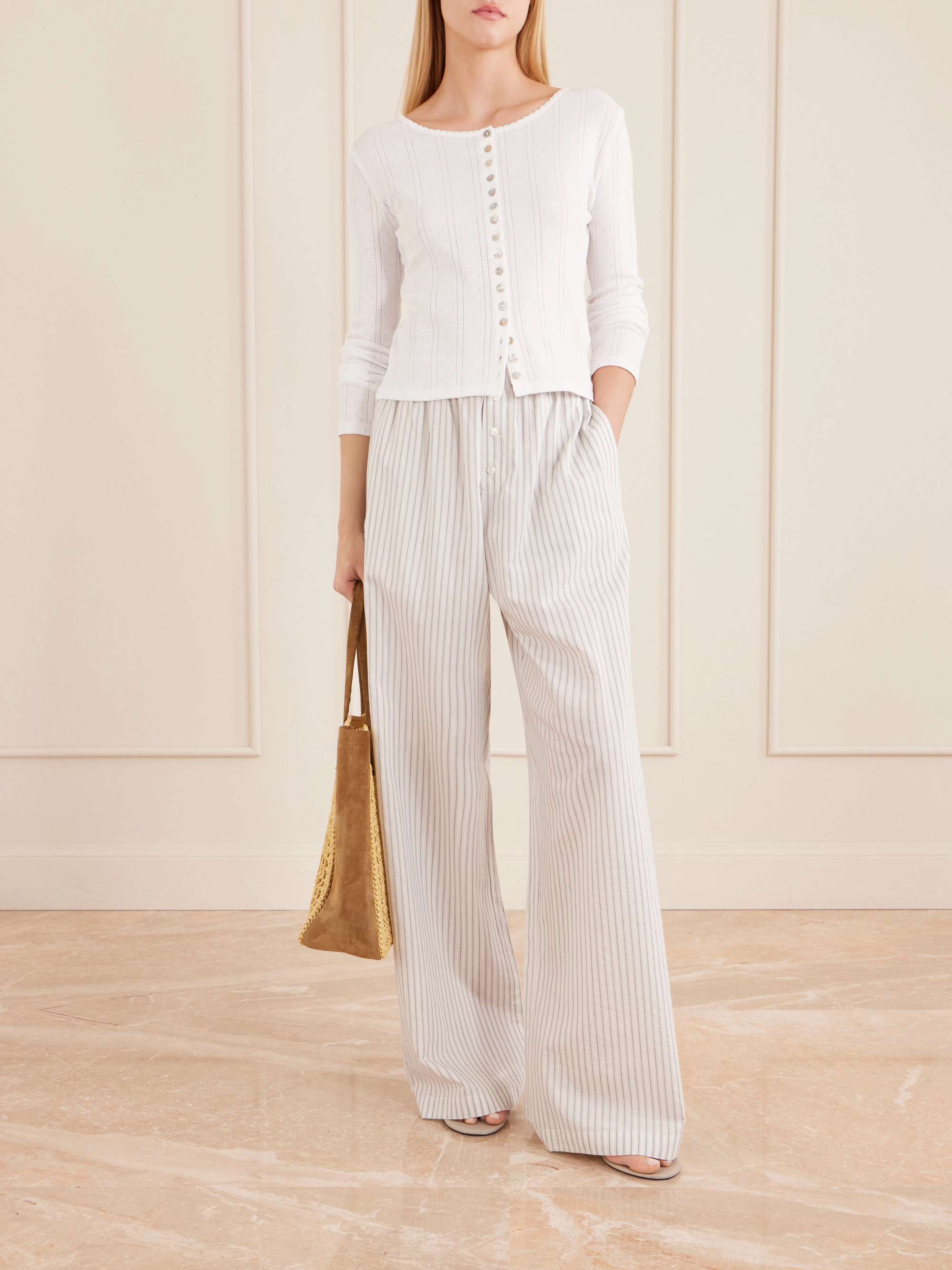 Striped Silk and Cotton-Blend Wide-Leg Pants