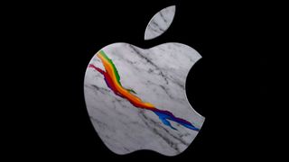 Apple brand logo is seen at the official opening of the new Apple Store Via Del Corso, on May 27, 2021, in Rome, Italy. 