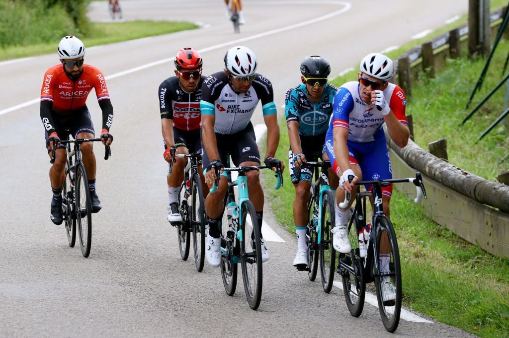 LANDERNEAU FRANCE JUNE 26 Nacer Bouhanni of France and Team Arka Samsic Caleb Ewan of Australia and Team Lotto Soudal Michael Matthews of Australia and Team BikeExchange Bryan Coquard of France and Team BB Hotels pb KTM Arnaud Dmare of France and Team Groupama FDJ during the 108th Tour de France 2021 Stage 1 a 1978km stage from Brest to Landerneau Cte De La Fosse Aux Loups 176m LeTour TDF2021 on June 26 2021 in Landerneau France Photo by Tim de WaeleGetty Images