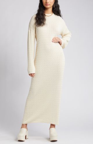 Monica Long Sleeve Cable Stitch Maxi Sweater Dress
