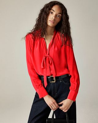 Tie-Neck Top in Crepe De Chine