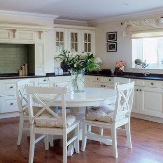 kitchen with white cabinets and wooden fllooring