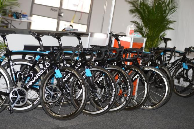 Team Sky's Pinarellos lined up and ready to go