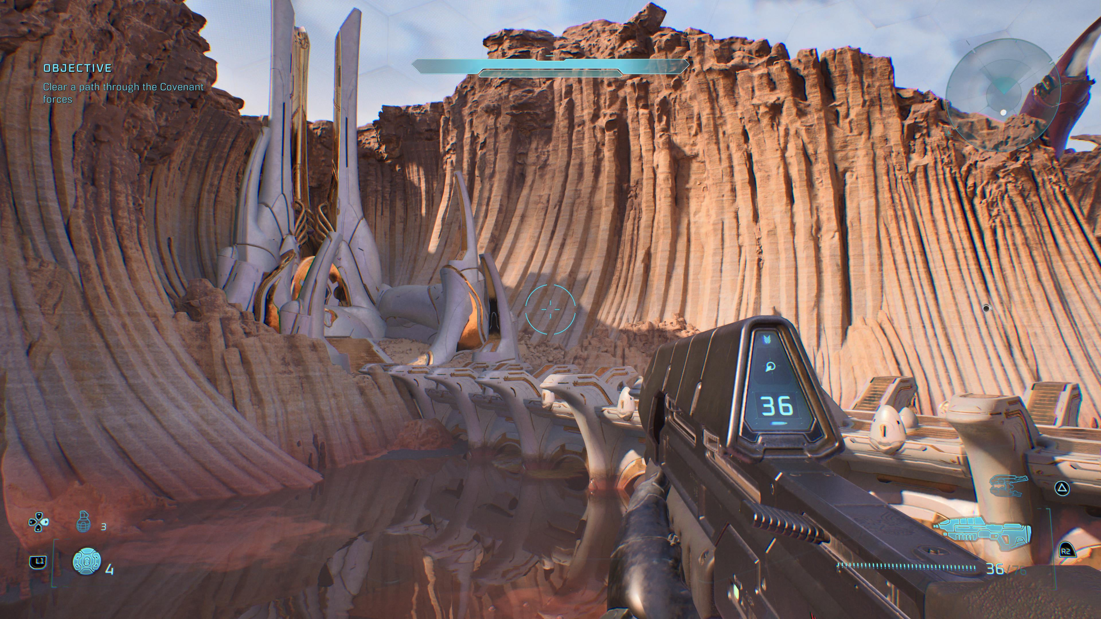 Screens of the game Halo, a sci-fi landscape