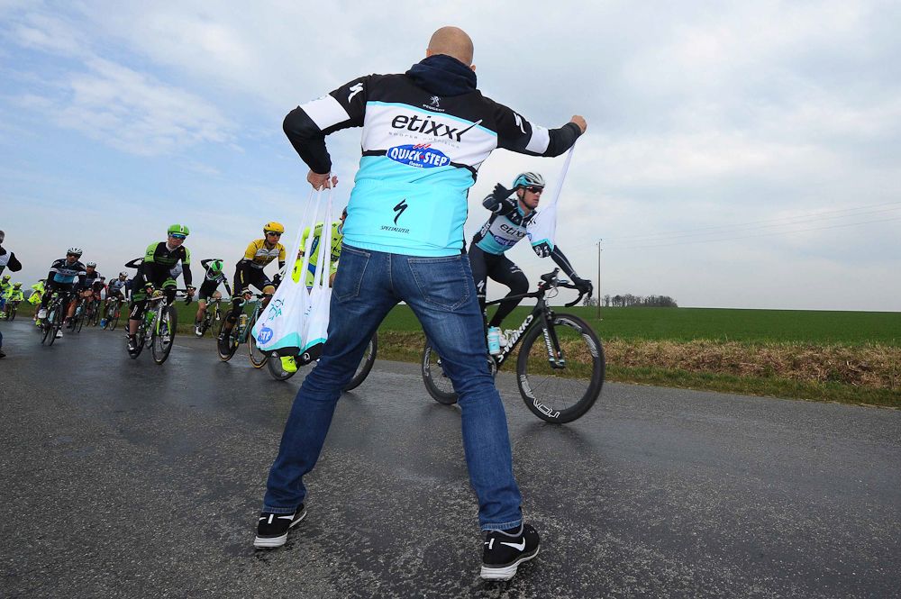 Etixx-QuickStep gets some refreshment along the route.