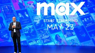JB Perette stands in front of the new logo for the Max streaming service