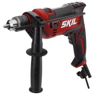 A red and black hammer drill