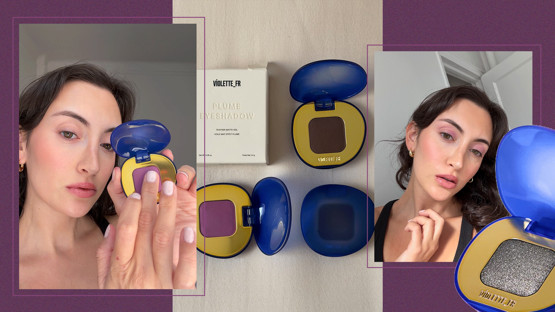 Images and videos of Who What Wear associate beauty editor Alyssa Brascia wearing and applying Violette_FR Plume Eyeshadows.