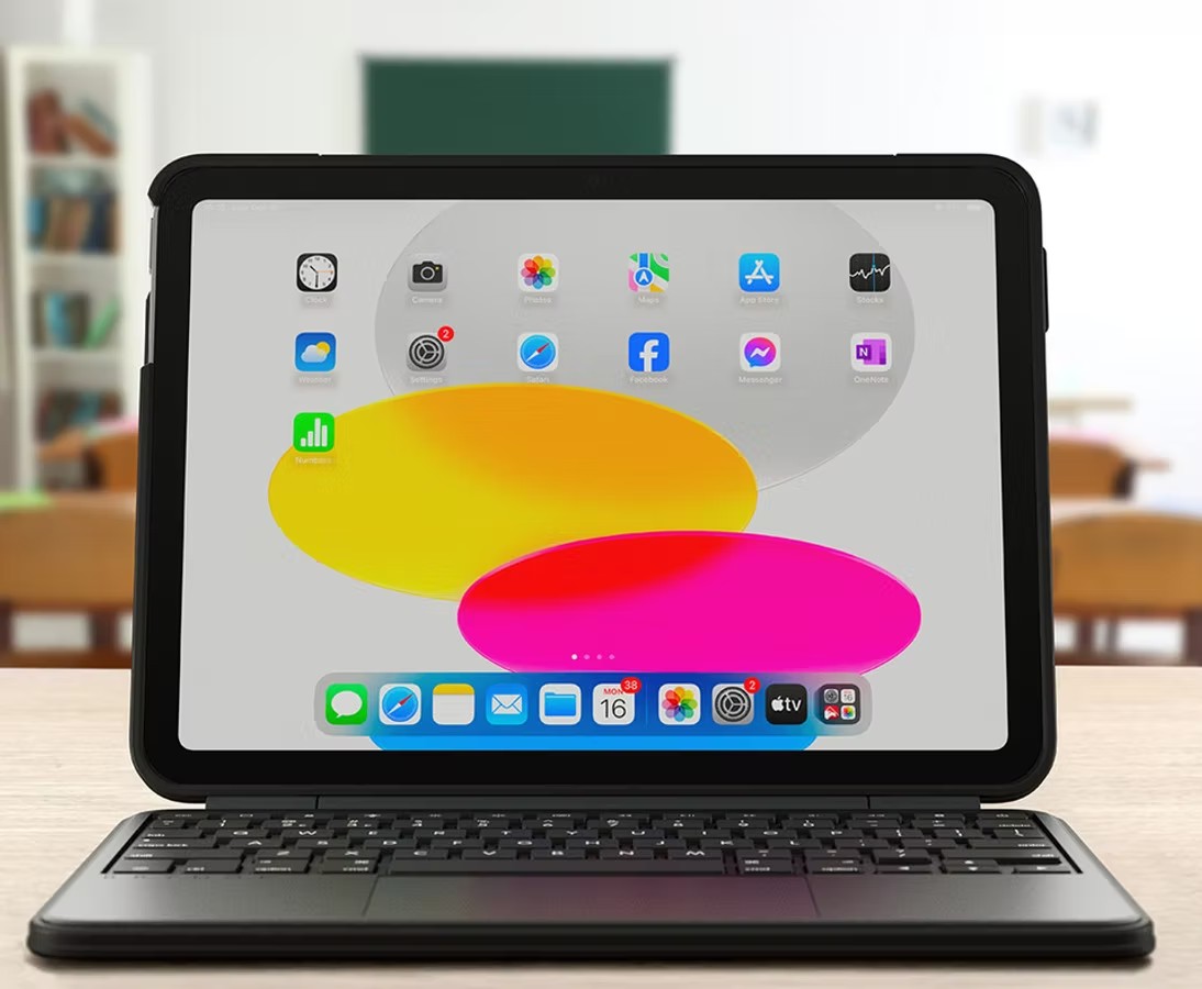 Lifestyle shot of Brydge Air MAX+ and iPad on desk