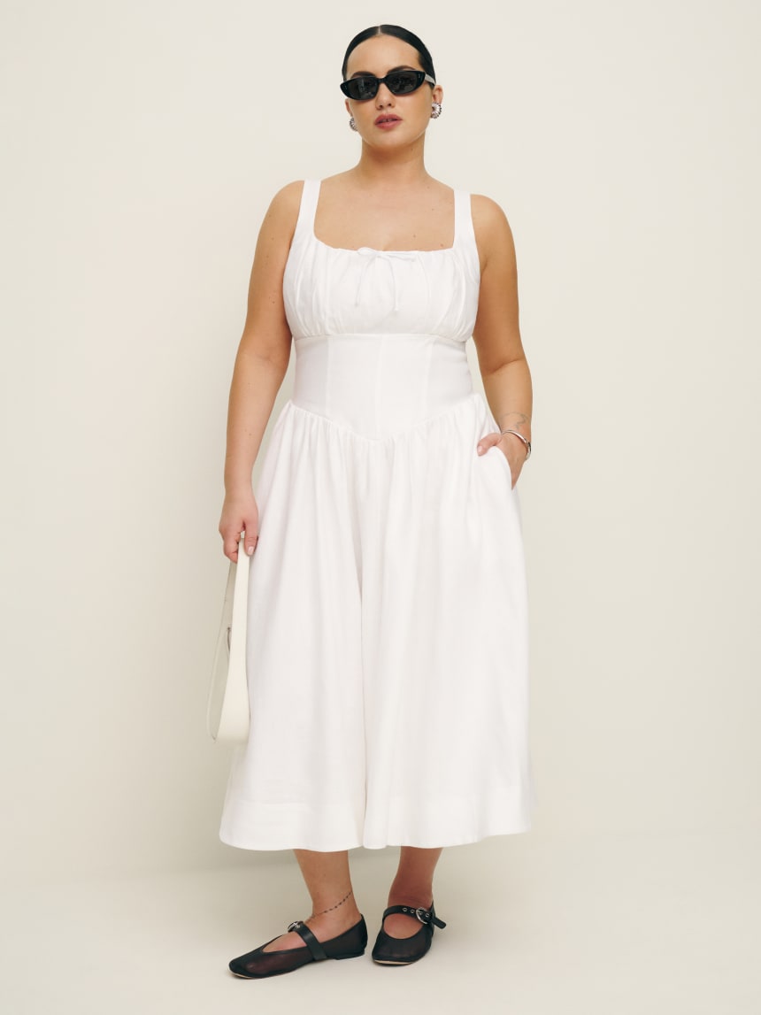 Reformation white linen maxi dress.