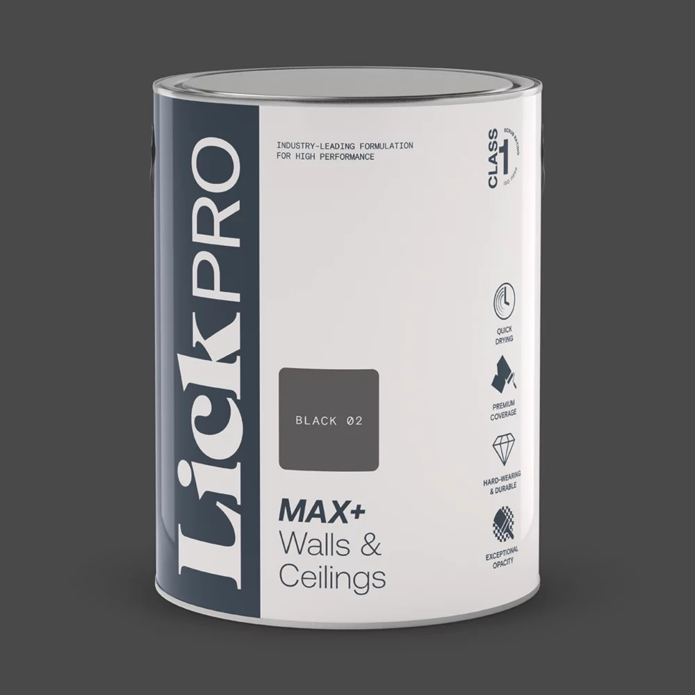 Lickpro Max+ 5ltr Black 02 Matt Emulsion Paint