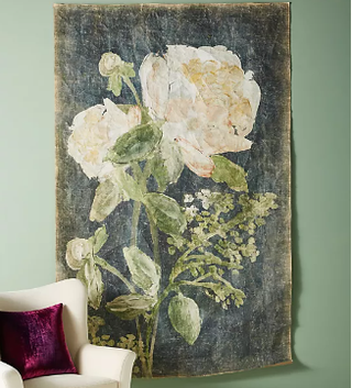 Floral tapestry wall art.
