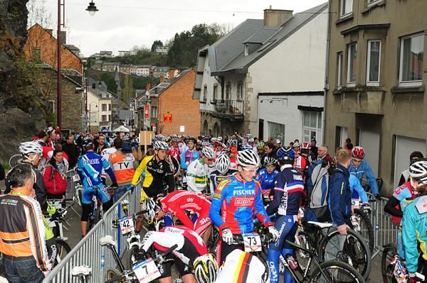 Junior riders stage on the main street in town.