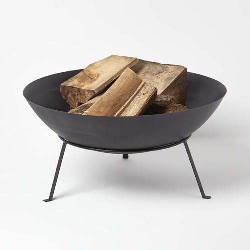 Homescapes Metal Fire Bowl on Legs Black Round Fire Pit for Log Burning Suitable for Outdoor Use, 60 Cm Diameter