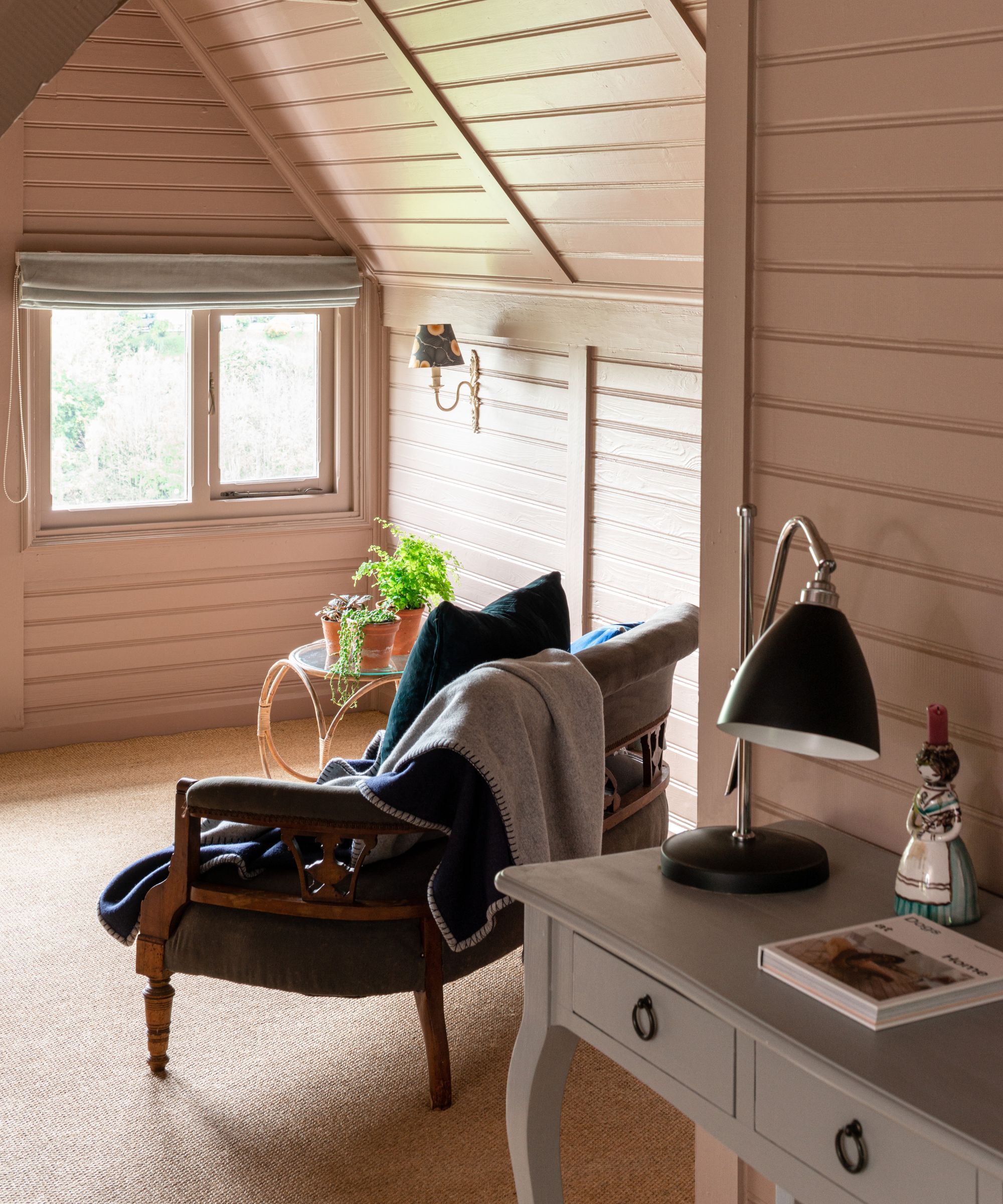 A loft room painted in Dead Salmon by Farrow & Ball