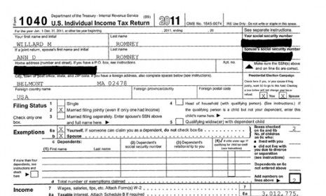 The front page of Mitt and Ann Romney&amp;#039;s 2011 tax return