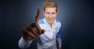 Kevin De Bruyne of Manchester City poses for a portrait during a Champions League final media access day ahead of the 2021 on May 19, 2021 in Manchester, England.