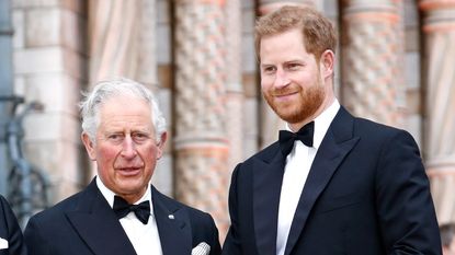 Prince Charles, Prince of Wales and Prince Harry, Duke of Sussex attend the "Our Planet" global premiere the at the Natural History Museum