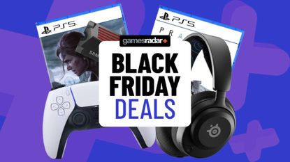 Image of PS5 games and accessories on a blue GamesRadar+ background.