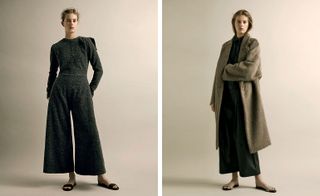 jumpsuit, coat, shirt and trousers