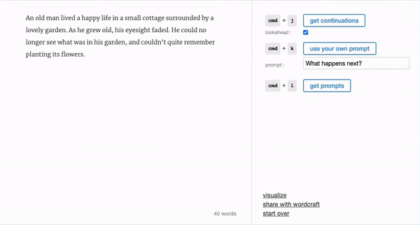 Google's AI-powered Wordcraft offering suggestions to a writer.