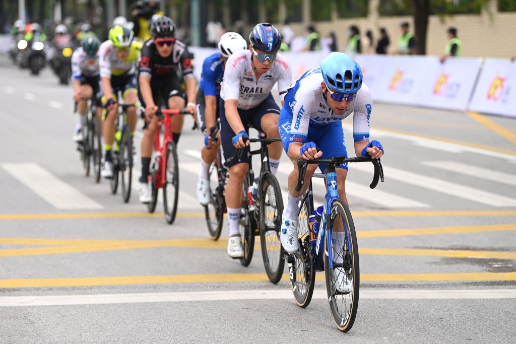NANNING CHINA OCTOBER 14 Lukas Postlberger of Austria and Team JaycoAlUla competes in the breakaway during the 4th GreeTour of Guangxi 2023 Stage 3 a 1343km stage from Nanning to Nanning UCIWT on October 14 2023 in Nanning China Photo by Tim de WaeleGetty Images