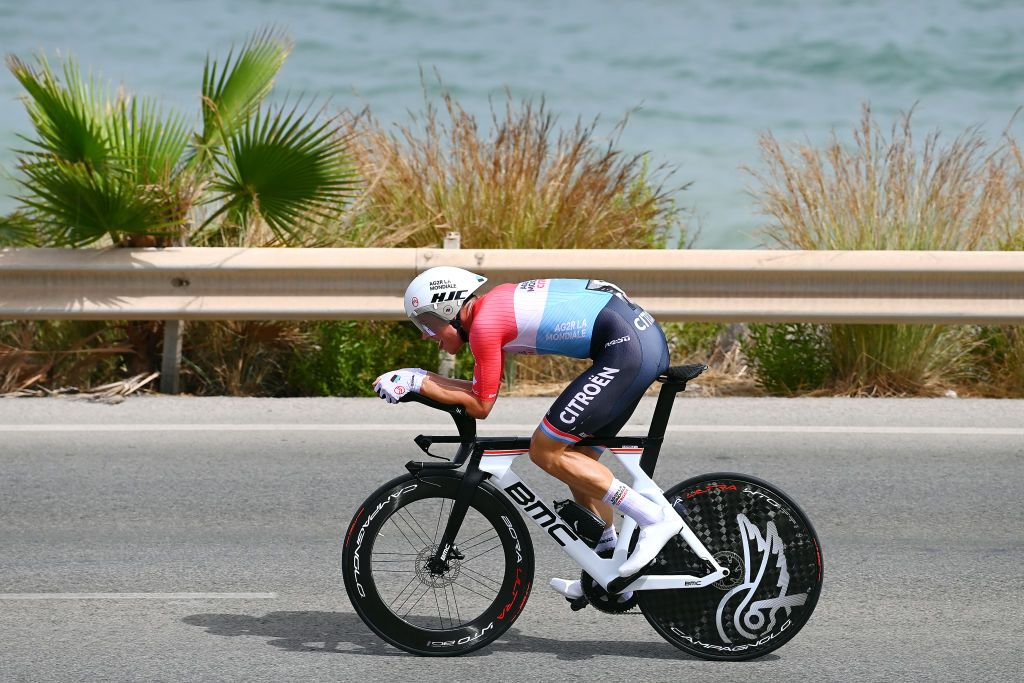 ALICANTE SPAIN AUGUST 30 Bob Jungels of Luxembourg and AG2R Citren Team sprints during the 77th Tour of Spain 2022 Stage 10 a 309km individual time trial stage from Elche to Alicante LaVuelta22 WorldTour on August 30 2022 in Alicante Spain Photo by Tim de WaeleGetty Images