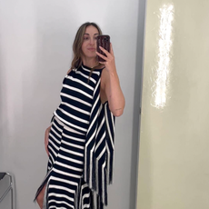 Anna LaPlaca wearing a Proenza Schouler striped top and skirt