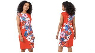 Roman petite red and floral print cocktail dress