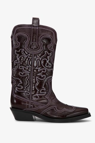 Burgundy Mid Shaft Embroidered Western Boots