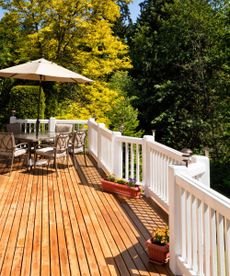 A sunny cedar deck and railings 