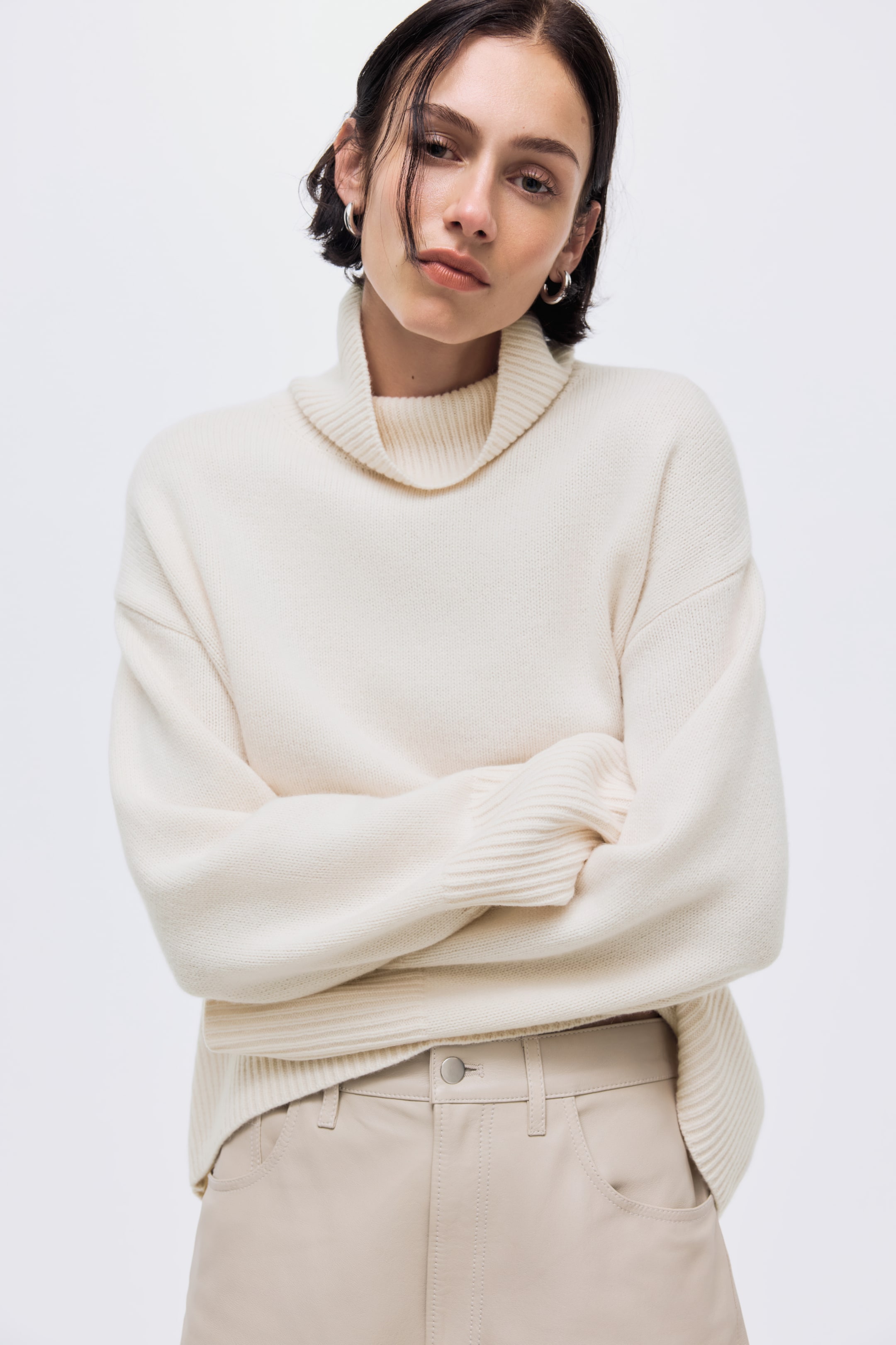 Cashmere-Blend Polo-Neck Jumper - Natural White