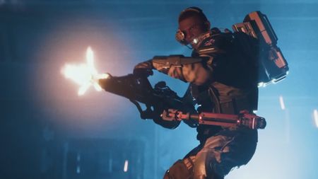 Aliens: Fireteam Elite 2 trailer still - Colonial Marine firing a smartgun