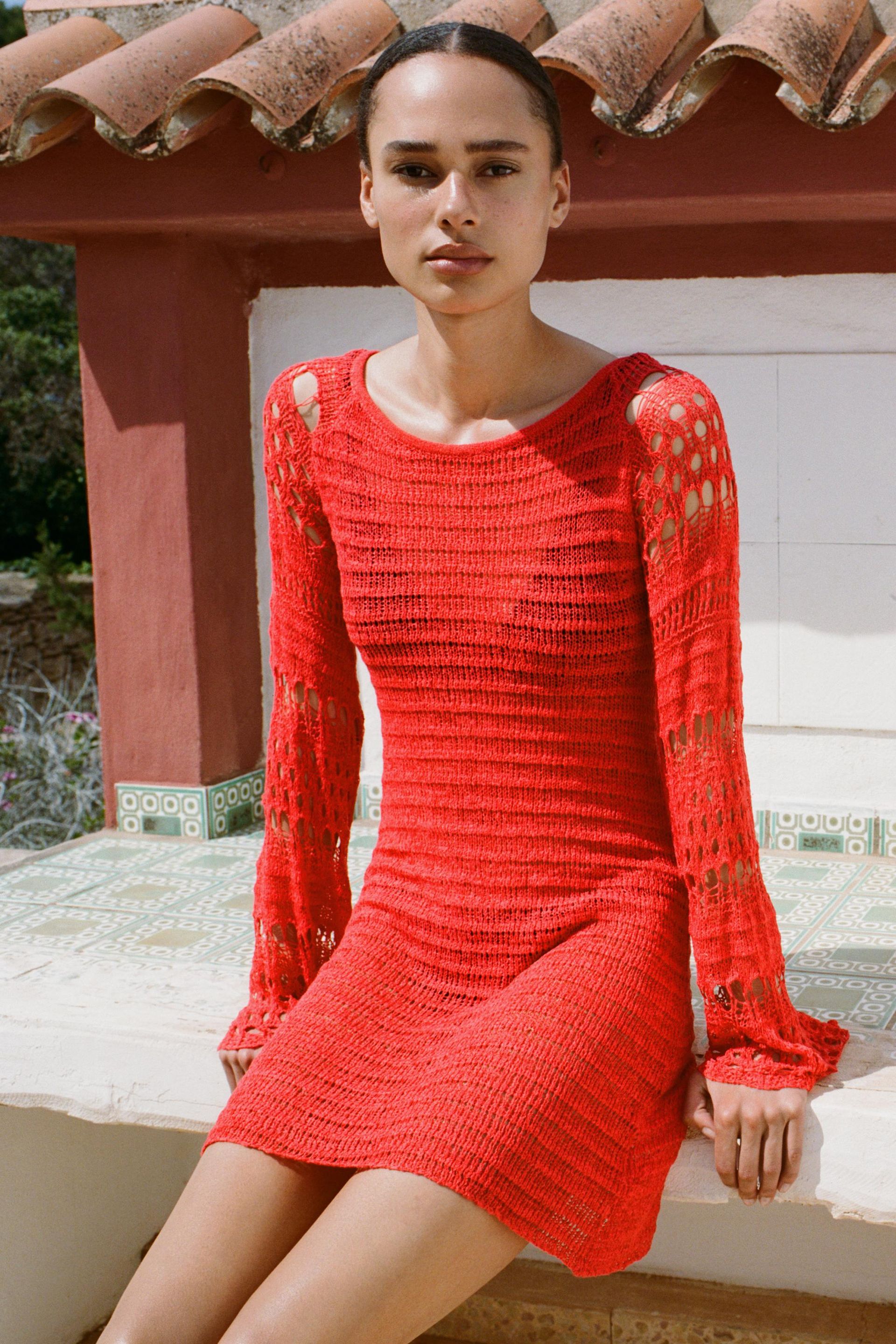 Crochet Knit Mini Dress