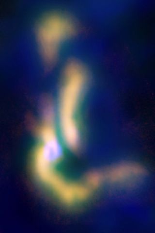 A close-up of the region where a family of infant star quadruplets are forming.