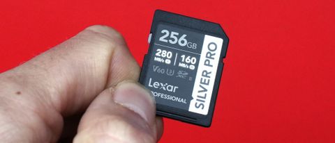Lexar Silver Pro SD card in hand