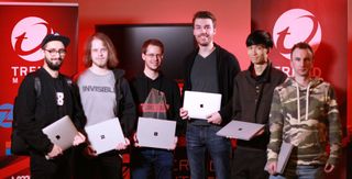 From left to right: Georgi Geshev, Fabi Beterke, Niklas Baumstark , Samuel Groß, Richard Zhu, Alex Plaskett. Credit: Trend Micro