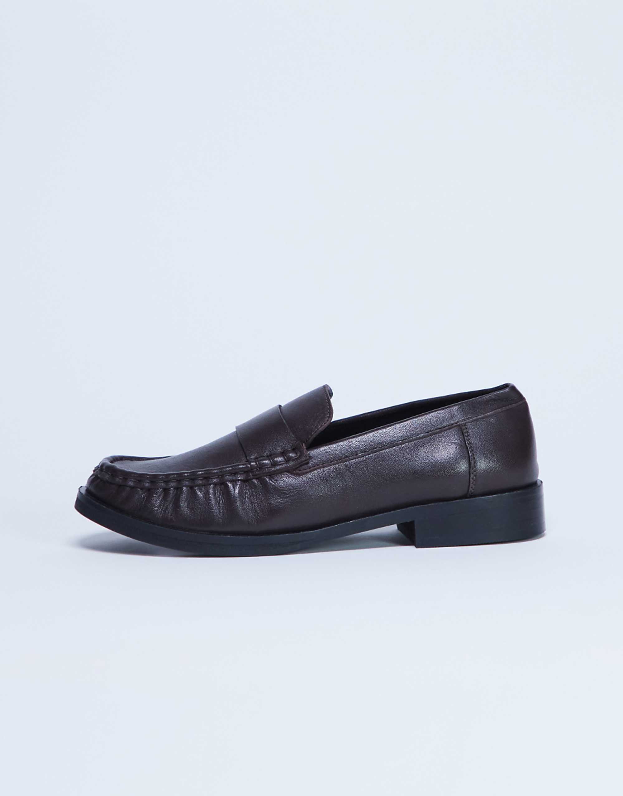 Topshop Carey Real Leather Loafer With Ruched Detail in Chocolate Brown