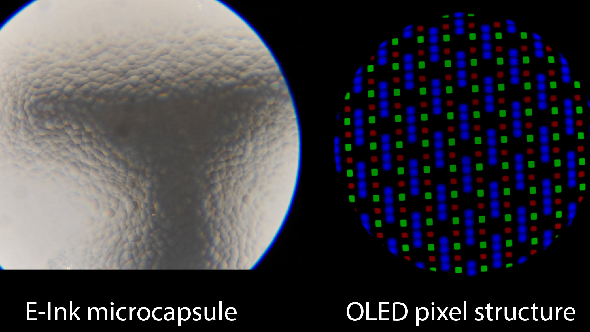 Comparing the pixel structure of an Onyx Boox Tab Ultra E-Ink panel with an Honor MagicPad 2 OLED panel