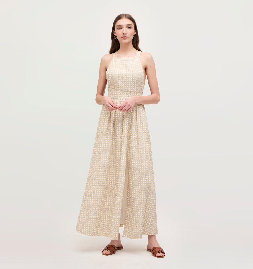 The Addie Dress - Sand Basketweave Cotton Sateen