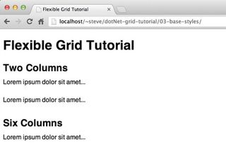 Our very basic type styles, applied to our markup. We’re now ready to get on with the fun part of the tutorial: setting up grid functions