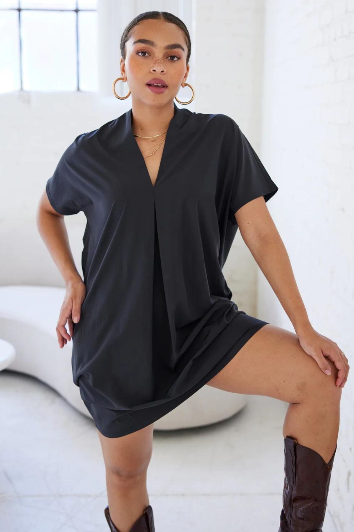 blue button-down tunic dress