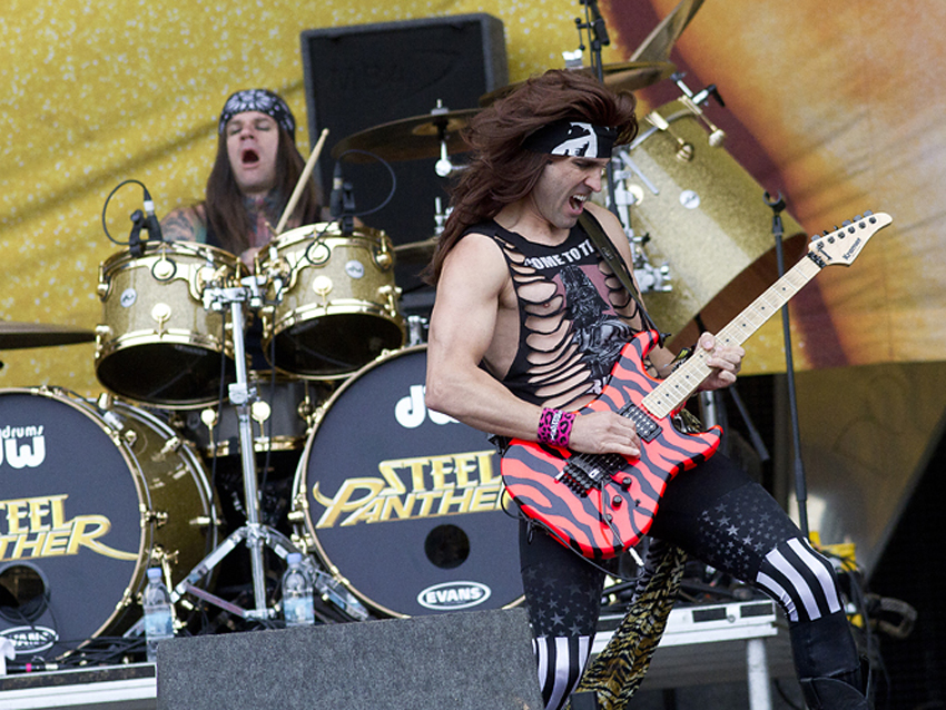 Steel Panther drummer Stix Zadinia and guitarist Satchel