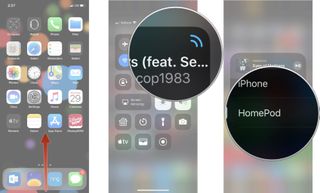 Launch Control Center, then tap audio options, then tap HomePod
