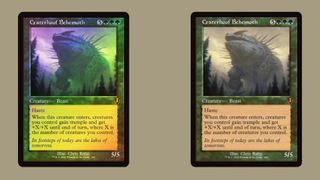 Craterhoof Behemoth cards against a brown background