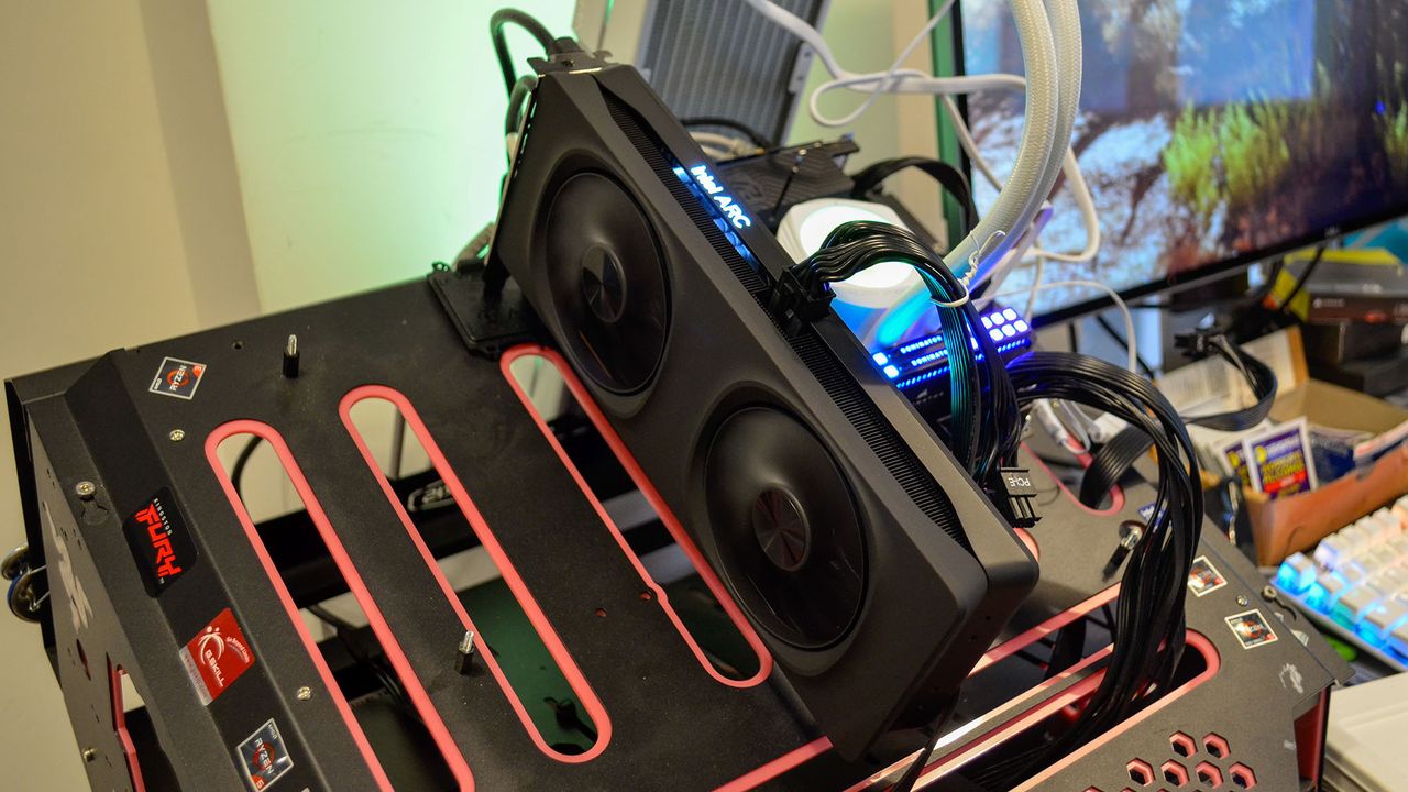 An Intel Arc B580 on a table