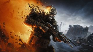 Art for Metro 2039, a man in body armour on fire